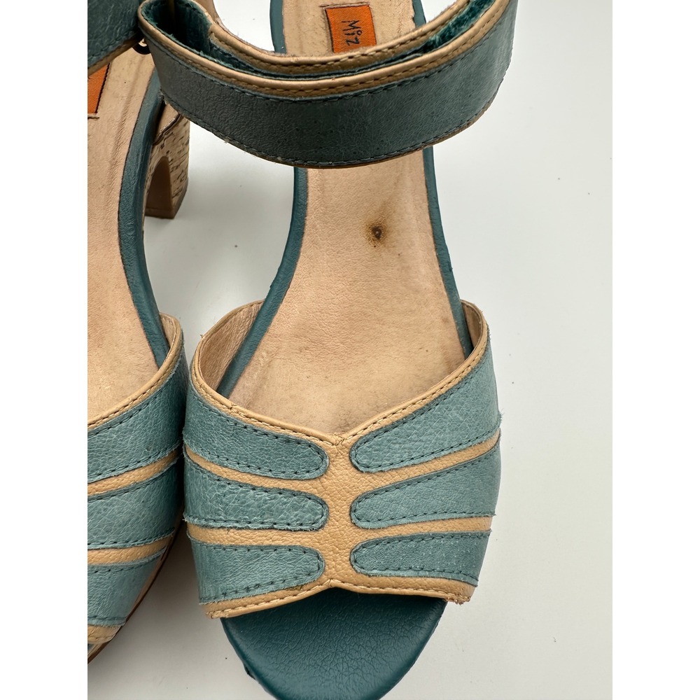 Miz Mooz Corbin Sandals Womens 7.5 Teal Blue Leather Cork Platform Block Heel - Picture 12 of 16